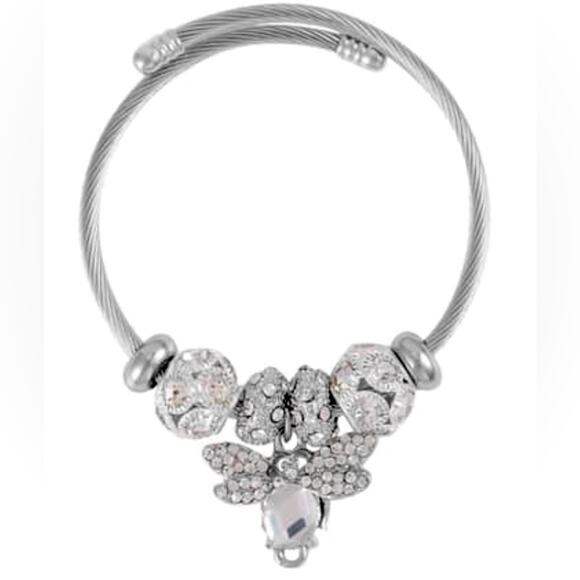 Austrian Crystal and White Glass Adjustable Bracelet in Stainless Steel/Silvtone - Picture 1 of 3